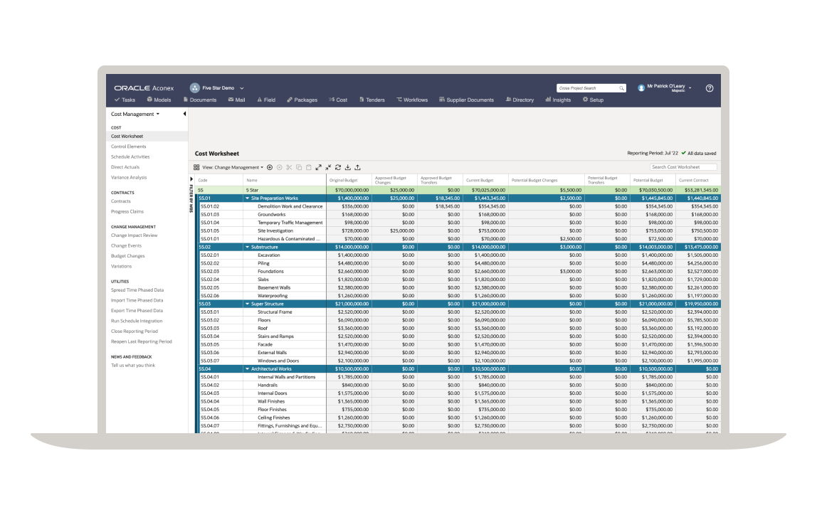 Screenshot of Aconex Cost Management