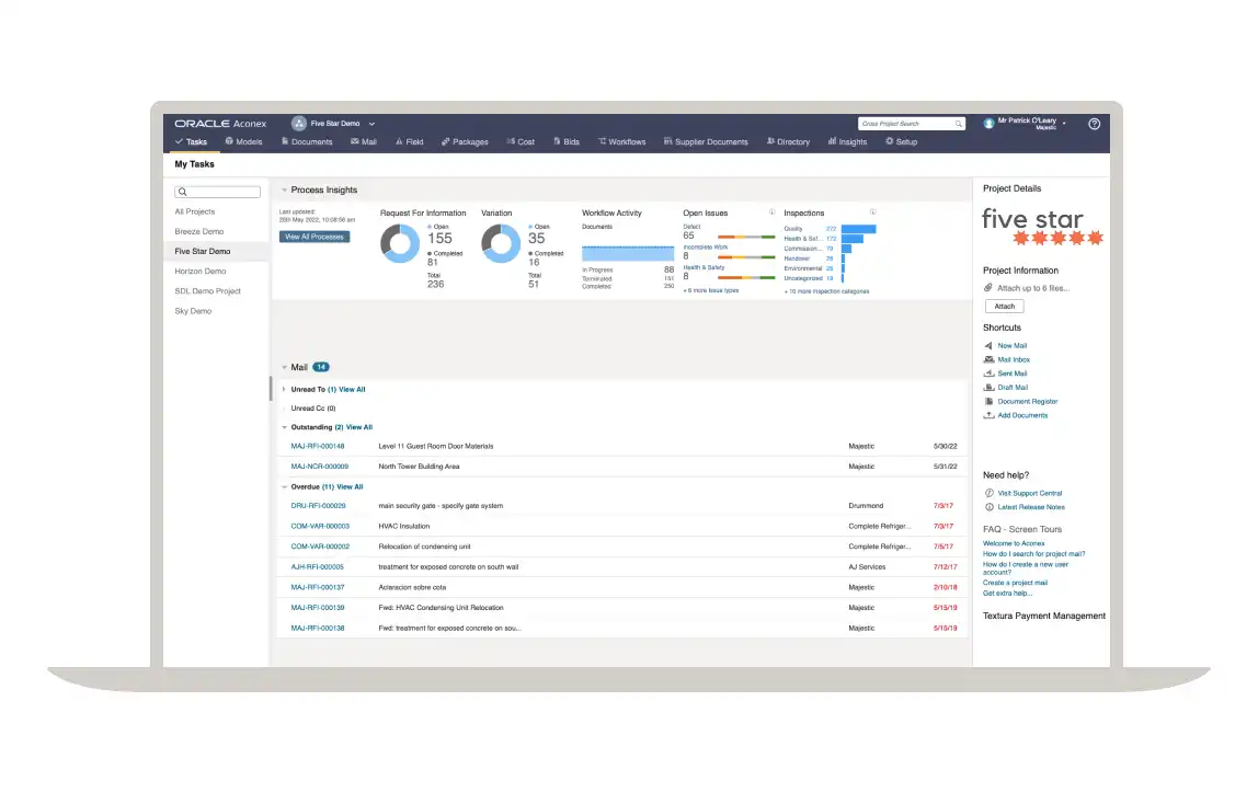 Screenshot of Aconex Document Management