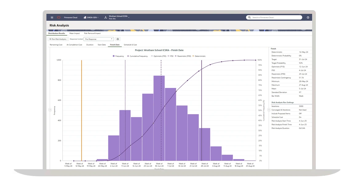 Screenshot of Oracle Primavera Cloud Advanced Risk Management interface