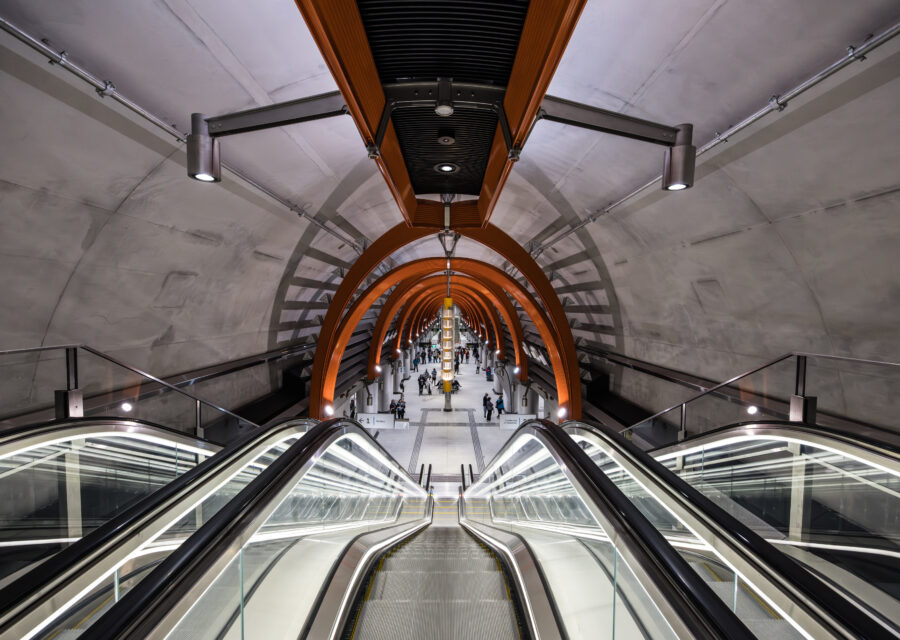 Modern escalator in a stylish station