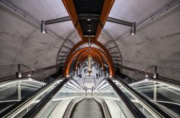 Modern escalator in a stylish station